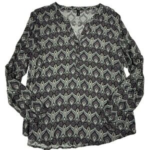 Soyaconcept Womens XL long‎ sleeve v neck allover print blouse